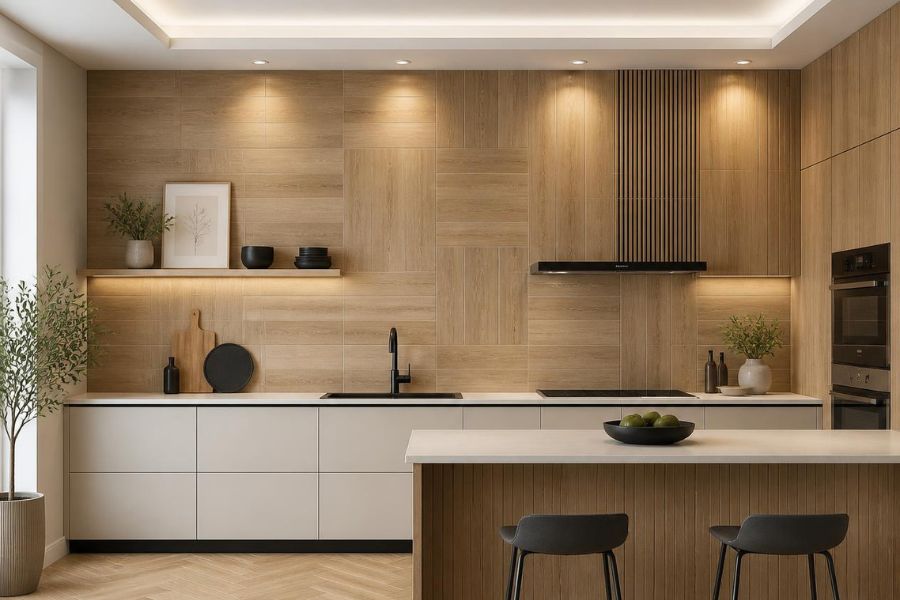 Últimas tendencias para azulejos en cocinas imitación madera
