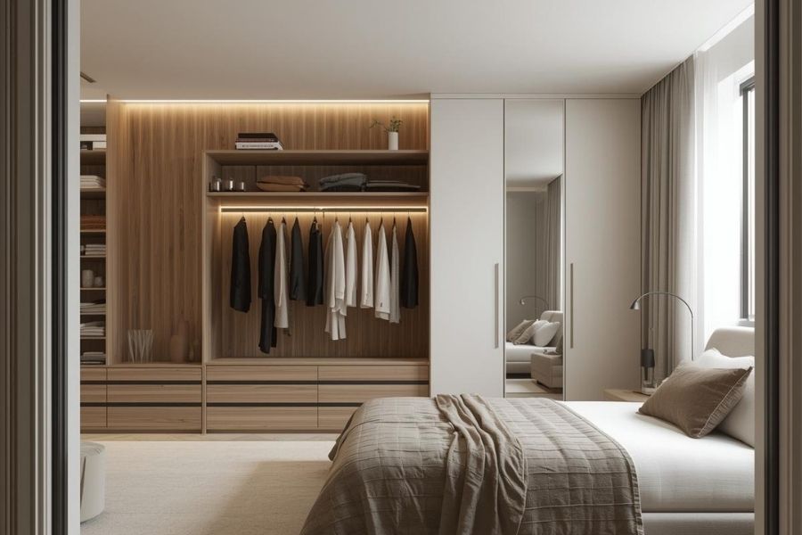 vestidor integrado en dormitorio