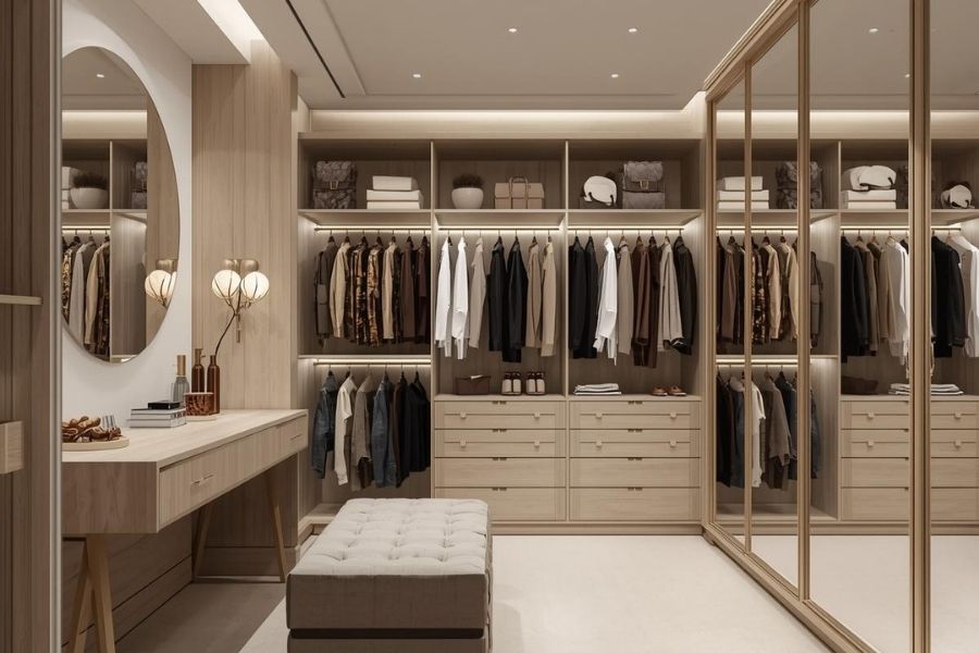 vestidor integrado en dormitorio