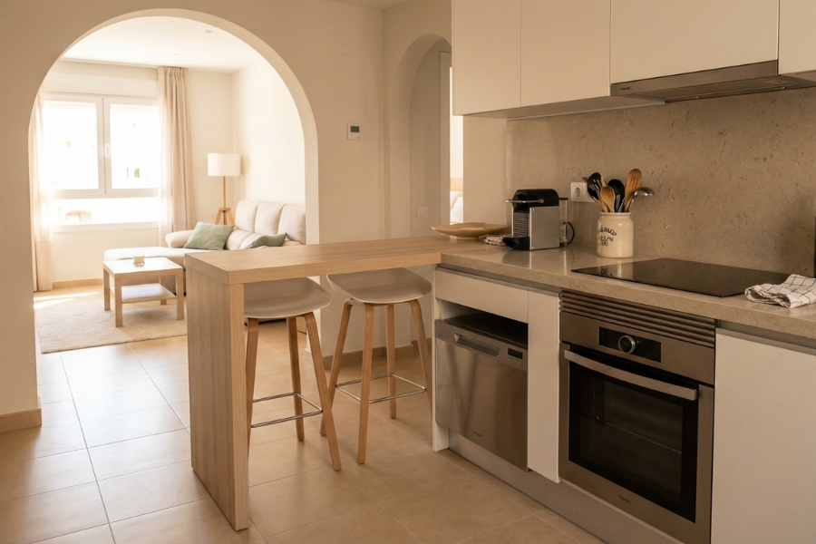 barra como prolongación de la encimera en cocina