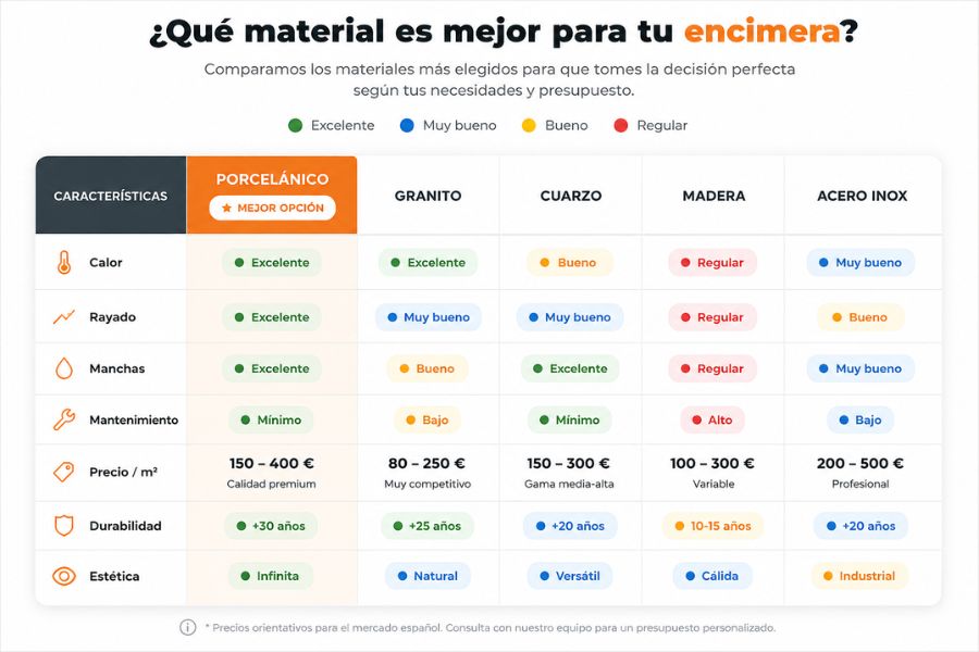 Encimera de porcelánico vs granito cuál conviene y por qué